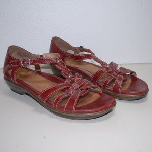 Dansko Dark Red Leather Strappy Sandals